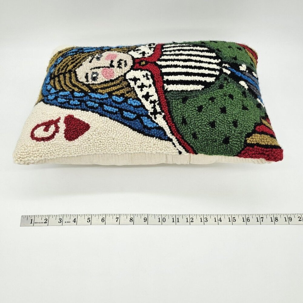 Vintage Queen Of Hearts Needlepoint Wool Throw Pillow Novelty Casino Art Deco - Picture 14 of 14